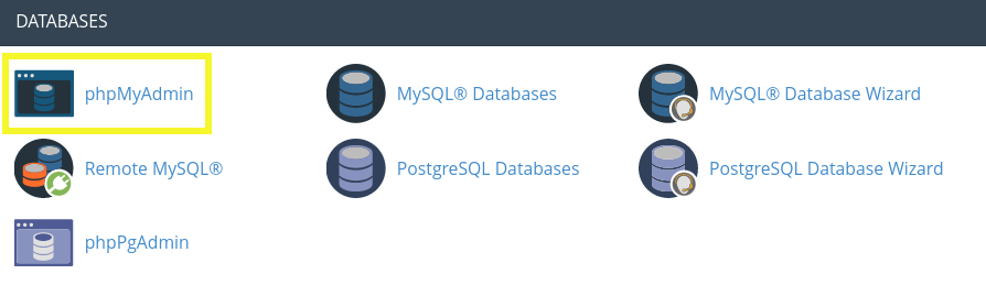 phpMyAdmin icon in cPanel