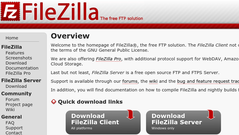 FileZilla FTP client interface
