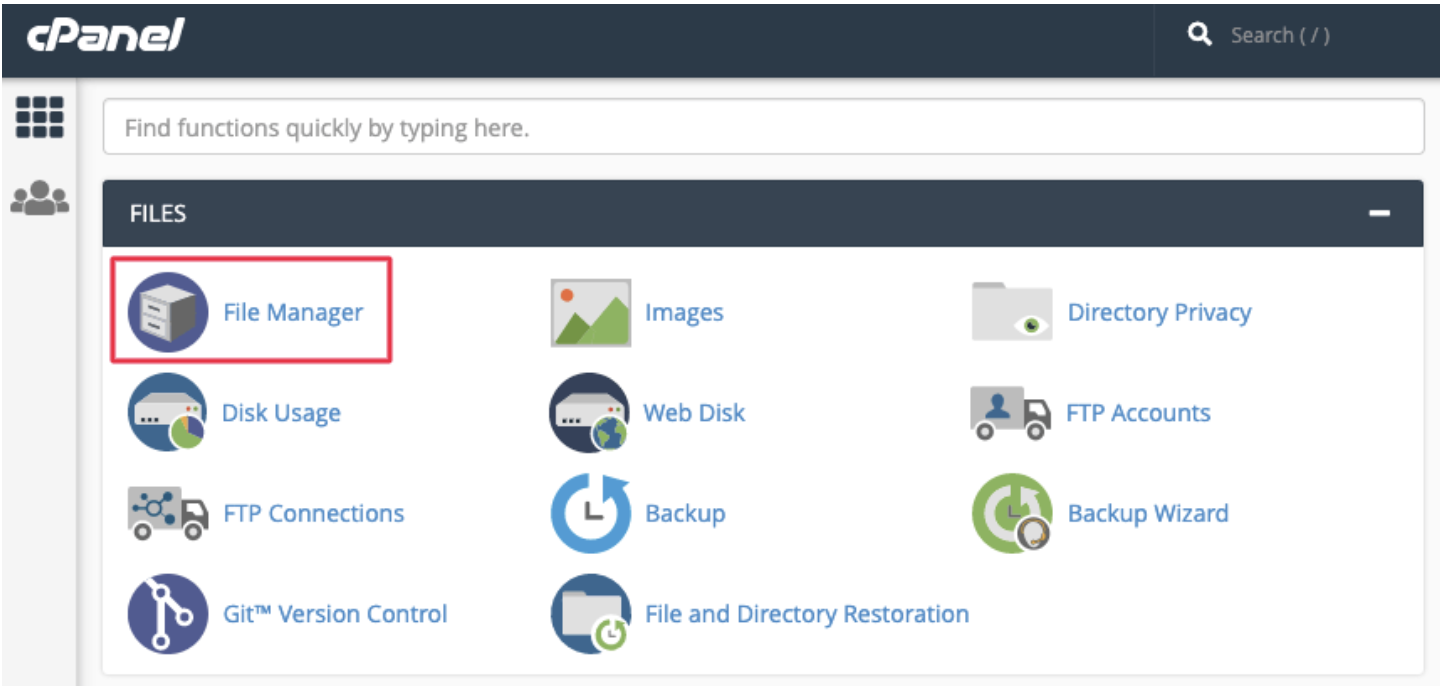 Opening File Manager in cPanel