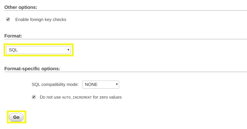 Choosing SQL as the import format