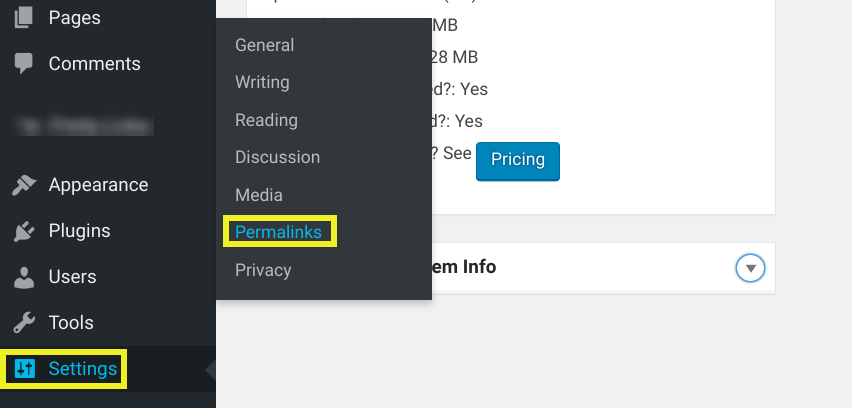 Permalinks settings in the WordPress dashboard